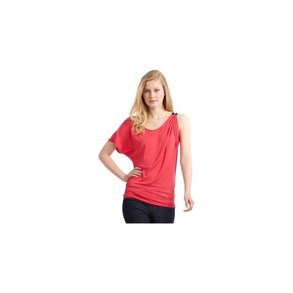 CYNTHIA STEFFE Top BUCKLE Strap DORA Shirt STRAWBERRY  One Sleeve BLOUSE M - Picture 1 of 1